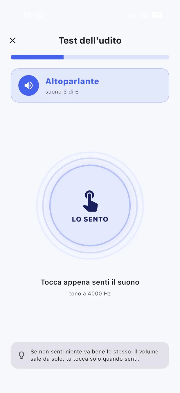 Il test: si tocca il pulsante appena si sente il suono